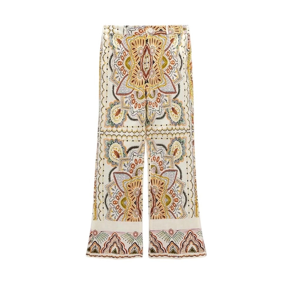 Zara NWT Boho Linen Blend Trousers